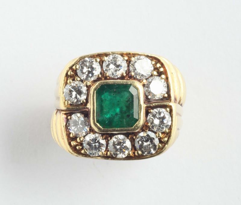 Anello retrò con smeraldo e diamanti di vecchio taglio  - Asta Argenti, Orologi e Gioielli Antichi e Contemporanei - Cambi Casa d'Aste