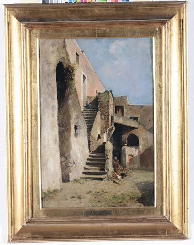 Vincenzo Caprile ( Napoli 1856 - 1936)scorcio di Paese