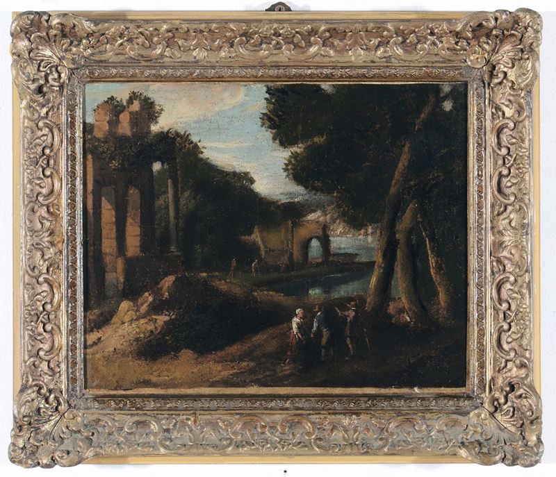 Scuola Fiamminga del XVIII secolo Paesaggio fluviale con rovine  - Auction Old Masters Paintings - II - Cambi Casa d'Aste