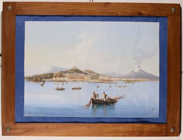 G. Corelli Veduta di Napoli dal mare con Vesuvio sullo sfondo,