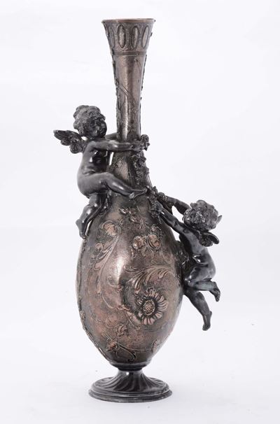 Vaso Hagenauer in Bronzo, Argento e Rame, Fine XIX Secolo