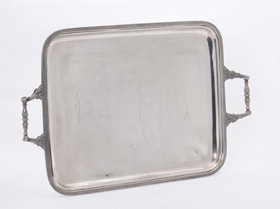 Vassoio in Argento con Manici Lavorati, Gr 1500 Ca