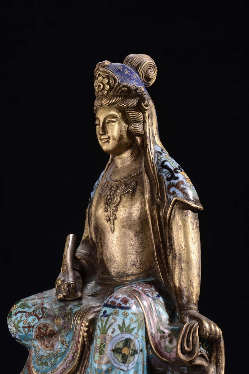 Divinità su Elefante Cloisonnè, Cina XX Secolo