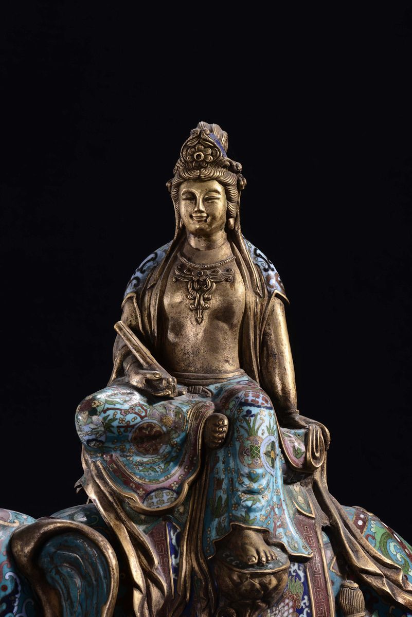 Divinità su Elefante Cloisonnè, Cina XX Secolo
