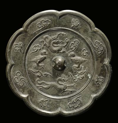 Specchio in Bronzo Argentato, Cina, XX Secolo