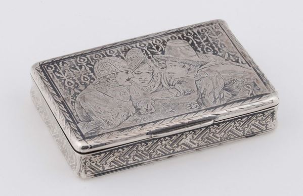 Scatoletta in argento niellato, Paesi Bassi o Fiandre, 1840/50