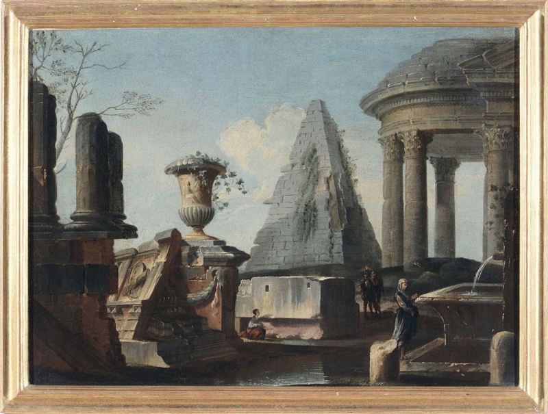 Scuola del XVIII secolo Rovine con figure  - Asta Dipinti Antichi - II - Cambi Casa d'Aste
