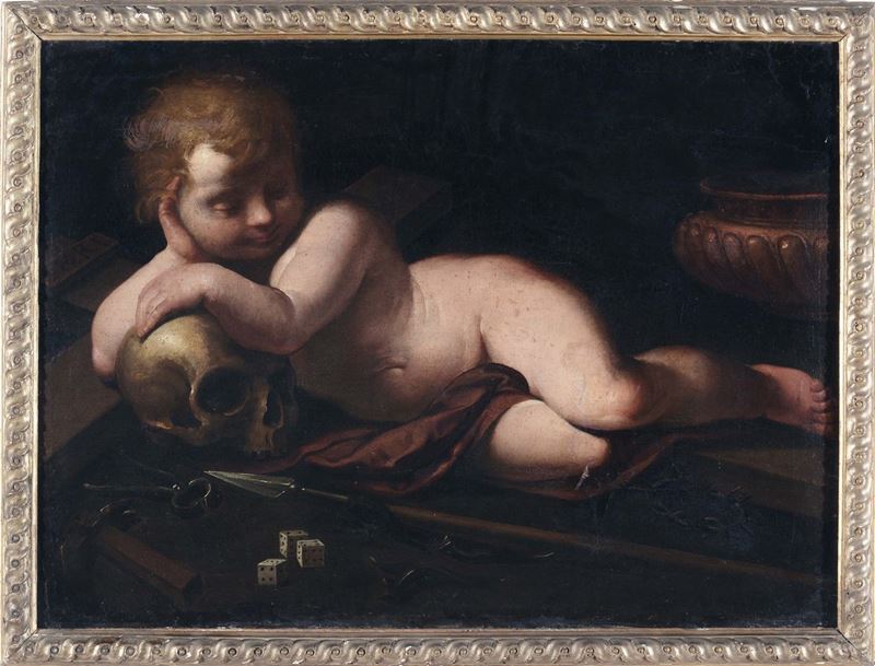 Luigi Miradori detto il Genovesino (Genova 1605 - Cremona 1659),  attribuito a Allegoria della passione di Cristo  - Asta Dipinti Antichi - II - Cambi Casa d'Aste