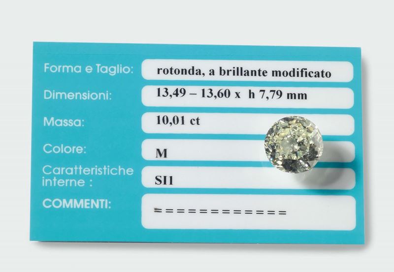 An unmonted diamond weighing ct.10,01. Accompanied by R.A.G. loboratory report  - Auction Silver, Watches, Antique and Contemporary Jewelry - Cambi Casa d'Aste
