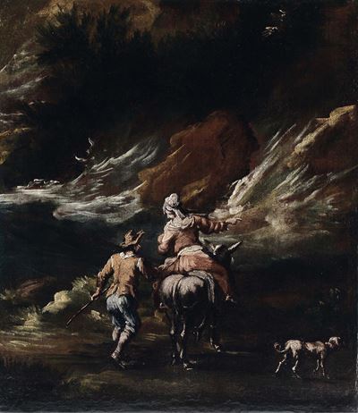 Scuola Veneta del XVIII Secolomarina con Viandanti