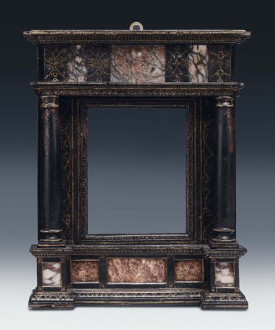 Arte Italiana (probabilmente Venezia) del XVI-XVII Secolocornice Architettonica in Legno Ebanizza...
