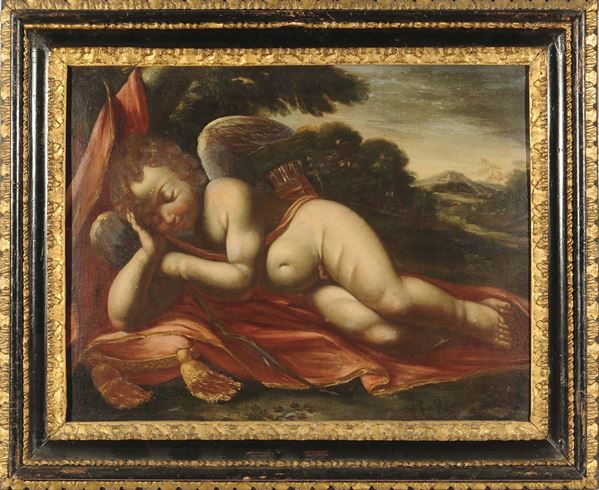 Scuola Emiliana del XVII secolo Venere e Amore Amore dormiente