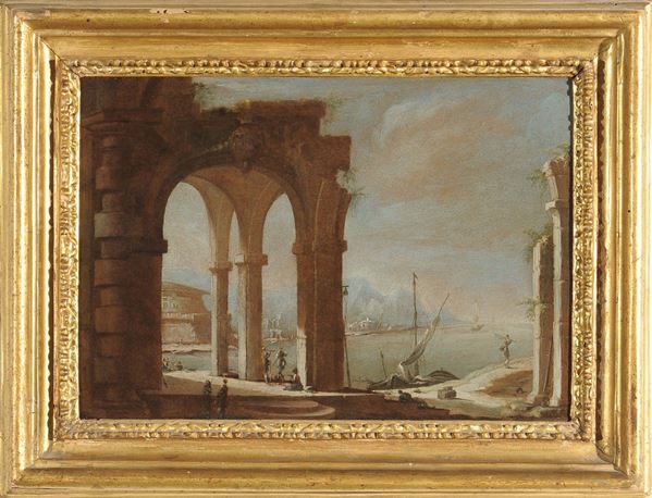 Leonardo Coccorante (Napoli 1680 - 1750), ambito di Veduta costiera con architetture