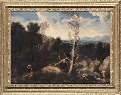 Maestro della Betulla (attivo 1640-1655)paesaggio con Figure e Bagnanti