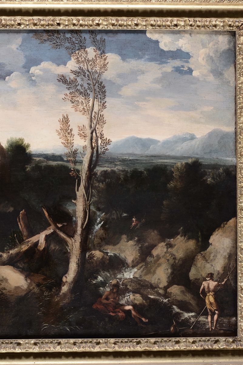 Maestro della Betulla (attivo 1640-1655)paesaggio con Figure e Bagnanti