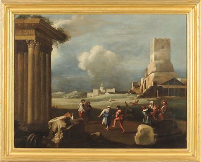 Filippo Napoletano (1587-1629), Cerchia Diballo Popolare al Foro con San Pietro sullo Sfondo