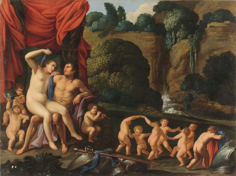 Carlo Saraceni (Venezia 1579 - 1620), bottega di Venere e Marte  - Asta Dipinti Antichi - Cambi Casa d'Aste