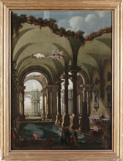 Antonio Joli (modena 1700 - Napoli 1777)archittetture con Figure