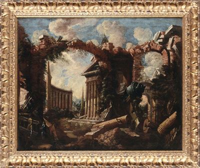 Scuola Romana del XVIII Secoloveduta Architettonica con Figure