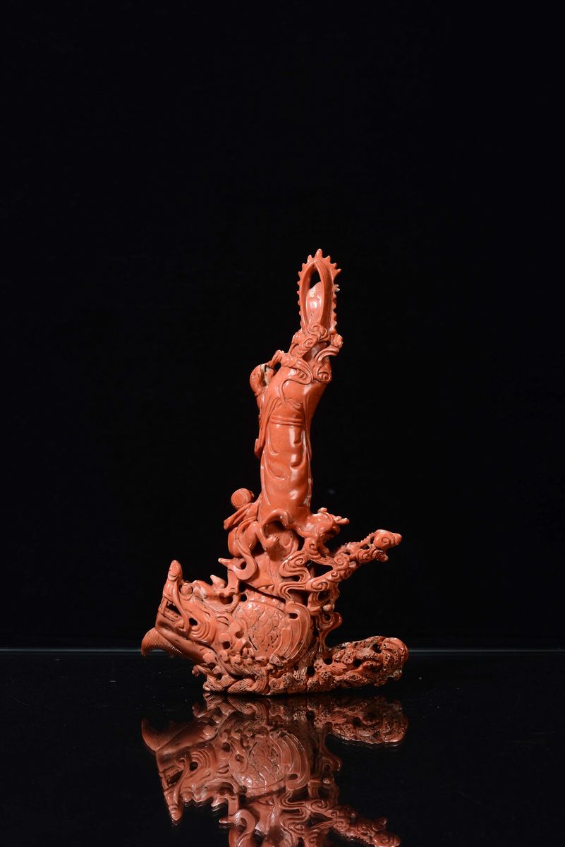 Corallo Rafiigurante Guanyin con Bimbo, Cina, Dinastia Qing, Fine XIX Secolo