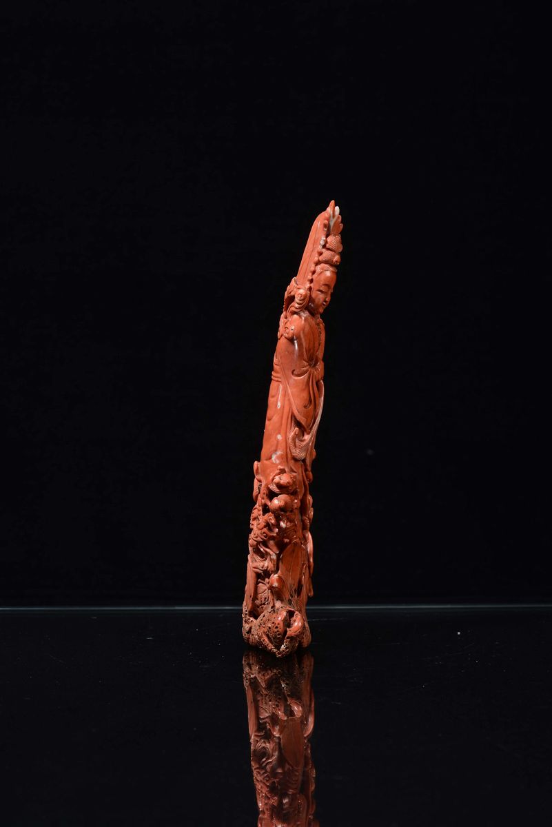 Corallo Rafiigurante Guanyin con Bimbo, Cina, Dinastia Qing, Fine XIX Secolo