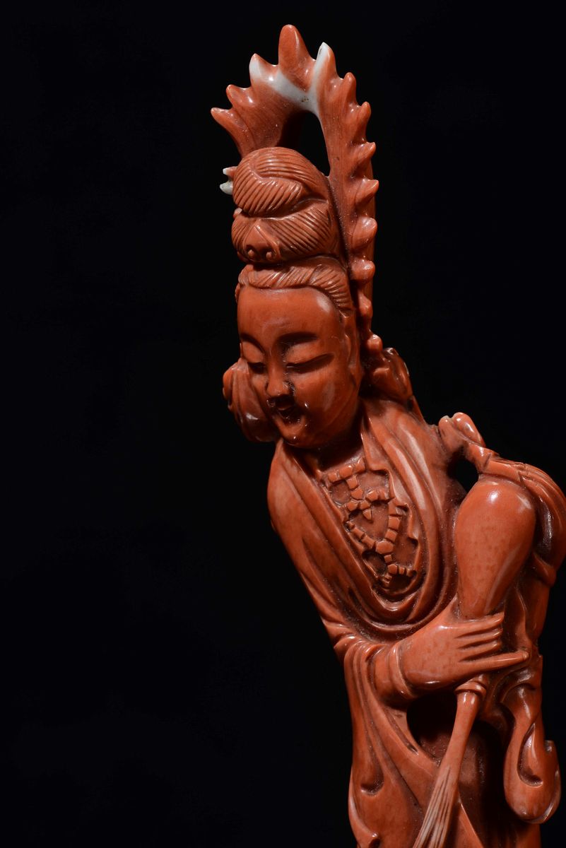 Corallo Rafiigurante Guanyin con Bimbo, Cina, Dinastia Qing, Fine XIX Secolo