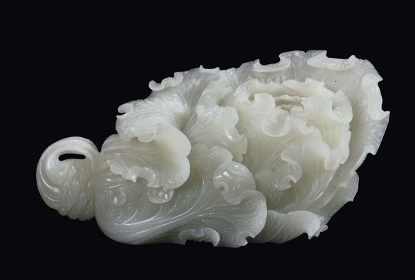 A carved jade “cabbage” group, China, Republic, 20th century