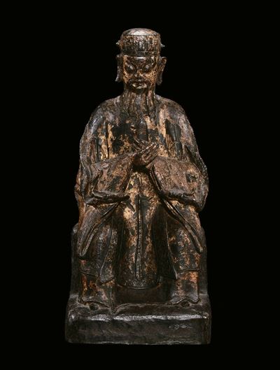 Scultura in Bronzo Raffigurante Dignitario Seduto, Cina, Dinastia Ming, XVII Secolo