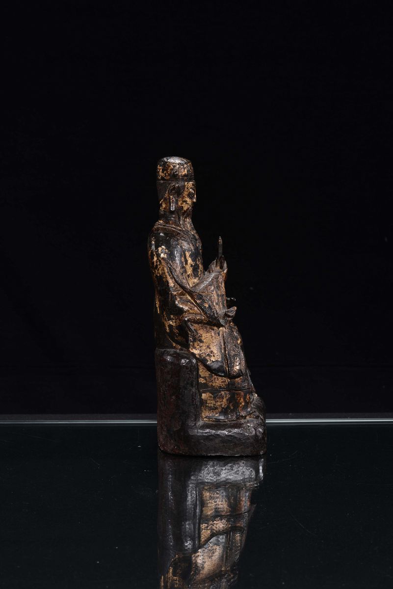 Scultura in Bronzo Raffigurante Dignitario Seduto, Cina, Dinastia Ming, XVII Secolo