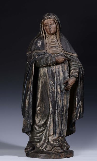 Scultura in Legno Policromo Raffigurante Santa, XIX-XX Secolo