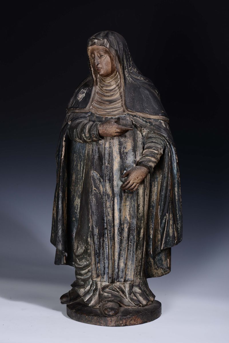 Scultura in Legno Policromo Raffigurante Santa, XIX-XX Secolo