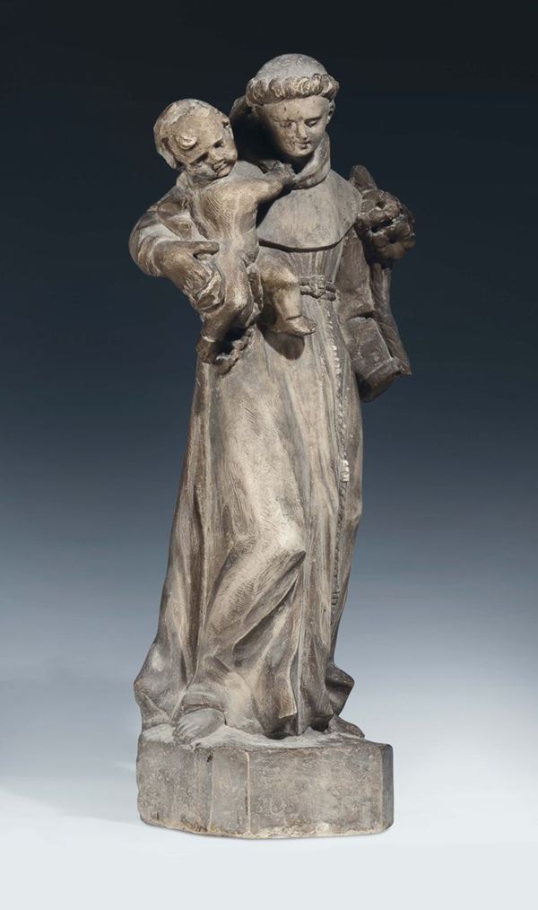 Scultore Italiano del XVII secolo Sant’Antonio da Padova con Gesù Bambino