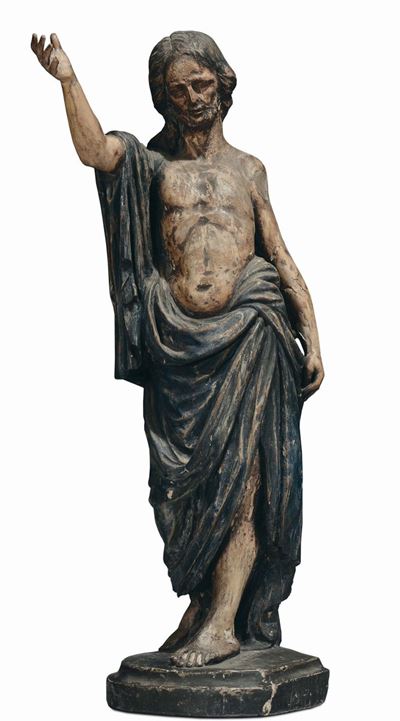Scultura in Legno Policromo Raffigurante Cristo con Veste Blu, XVIII Secolo