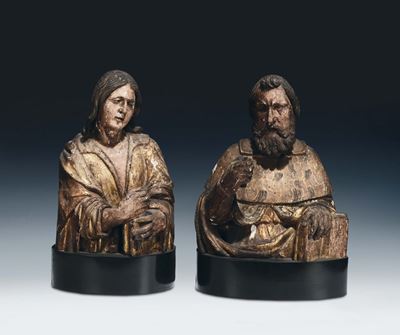 Scultore Napoletano del XV-XVI Secolo (ambito di Giovanni da Nola)due Busti di Santi