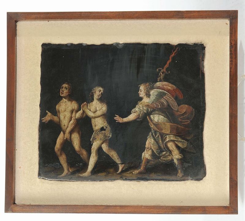 Scuola Veronese  del XVII secolo Cacciata di Adamo ed Eva dal Paradiso Terrestre  - Asta Fine Selection - II - III - Cambi Casa d'Aste