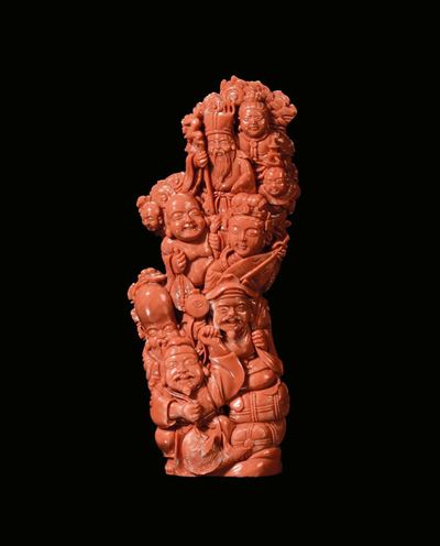 Gruppo in Corallo con Figure, Cina, Inizio XX Secolo