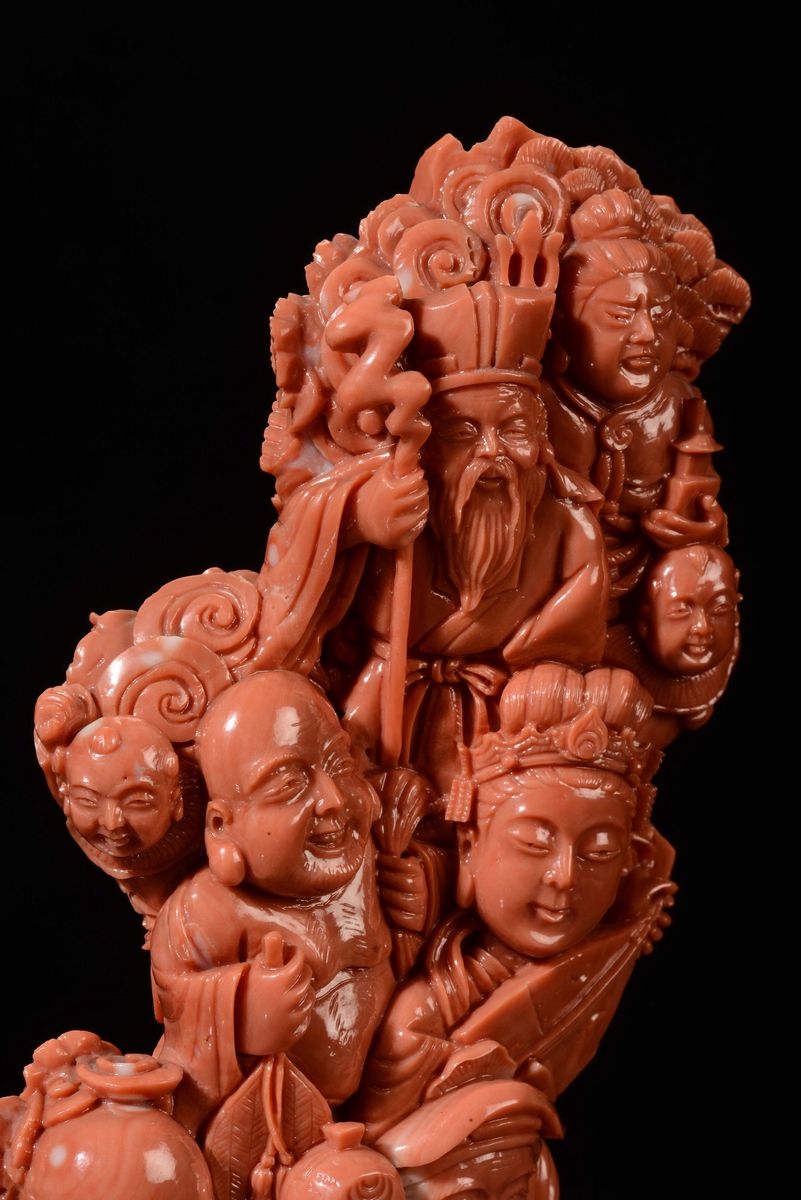 Gruppo in Corallo con Figure, Cina, Inizio XX Secolo