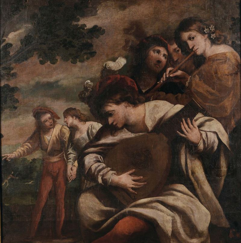 Pietro Della Vecchia (Venezia 1603 - Vicenza 1678) Compagnia di musici  - Asta Dipinti Antichi - II - Cambi Casa d'Aste