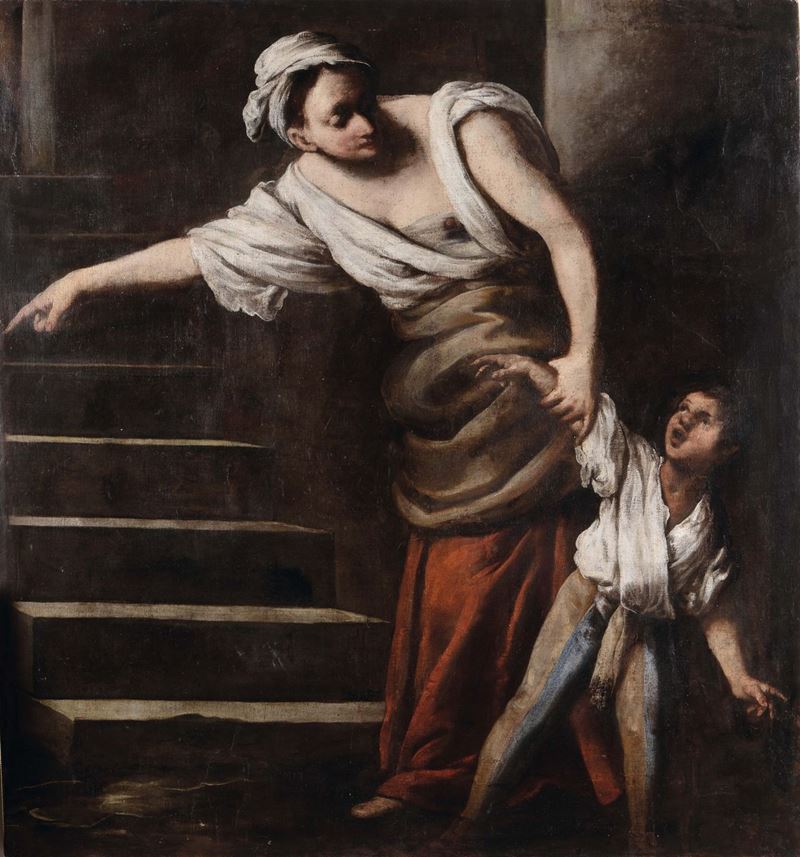 Pietro Della Vecchia (Venezia 1603 - Vicenza 1678) Figura femminile con bambino  - Asta Dipinti Antichi - II - Cambi Casa d'Aste