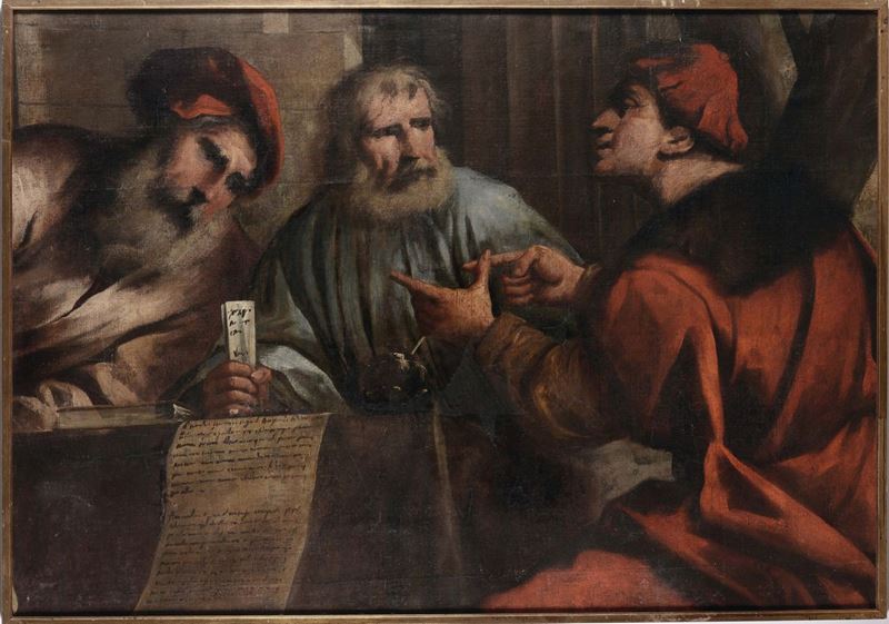 Pietro Della Vecchia (Venezia 1603 - Vicenza 1678) Tre figure maschili  - Asta Dipinti Antichi - II - Cambi Casa d'Aste