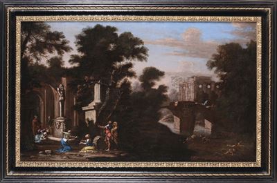 Salvator Rosa (napoli 1615 - Roma 1673), Attribuito Apaesaggio con Rito in Onore di Pan