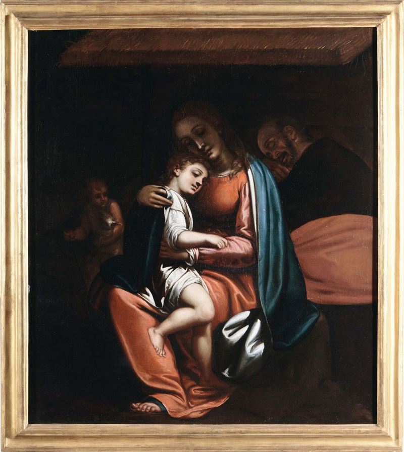 Luca Cambiaso (Moneglia 1527 - San Lorenzo de El Escorial 1585) Sacra Famiglia con San Giovannino  - Auction Old Masters Paintings - II - Cambi Casa d'Aste
