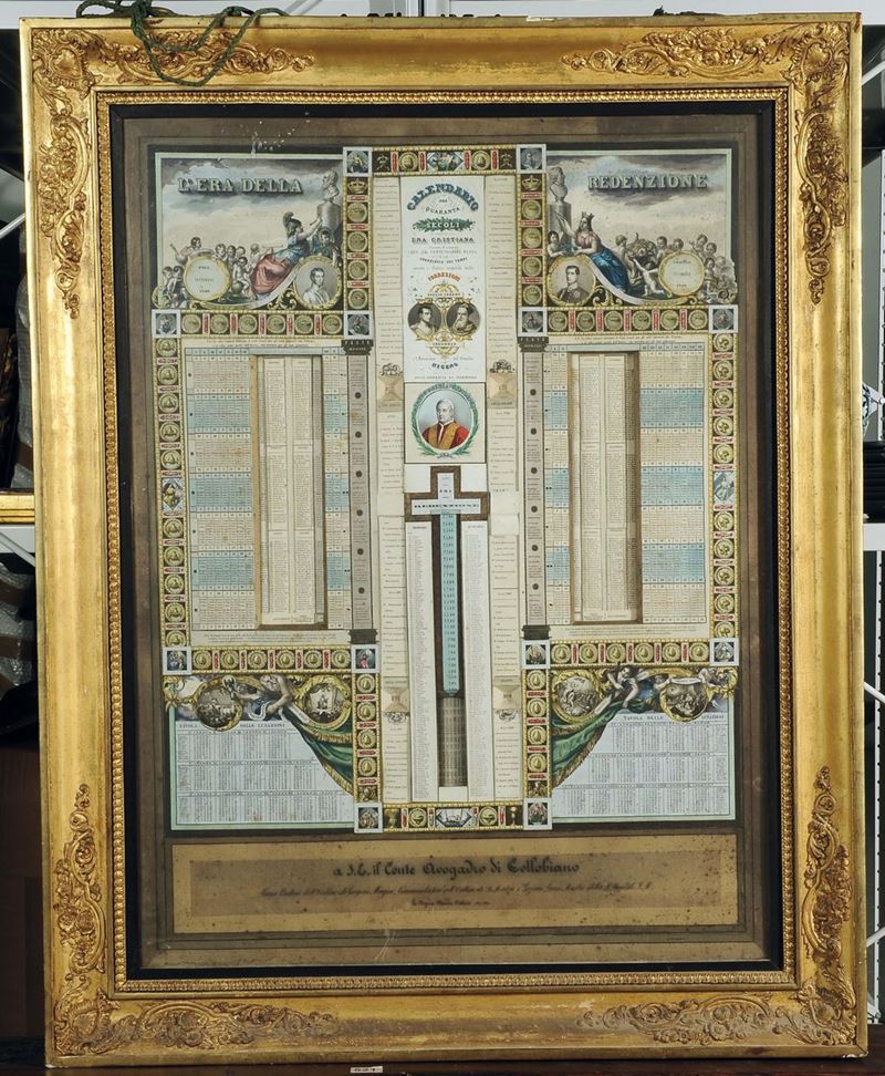 Calendario religioso in cornice, XX secolo  - Auction Antique and Old Masters - Cambi Casa d'Aste