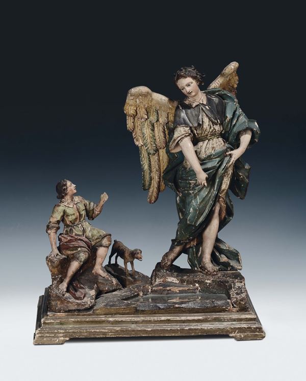 Scultore Italiano del XVIII secolo Tobia e l'Arcangelo Raffaele