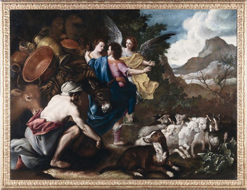 Bartolomeo Guidobono (Savona 1654 - Torino 1709) Viaggio di Giacobbe e Rachele  - Asta Dipinti Antichi - II - Cambi Casa d'Aste