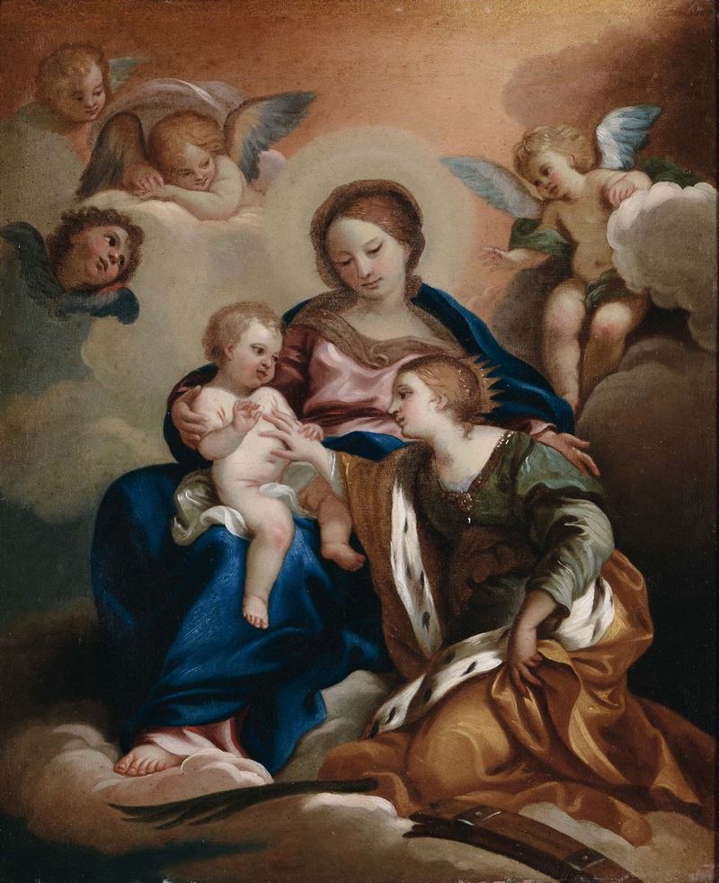 Scuola Romana del XVIII secolo Madonna con Santa Caterina  - Auction Old Masters Paintings - II - Cambi Casa d'Aste