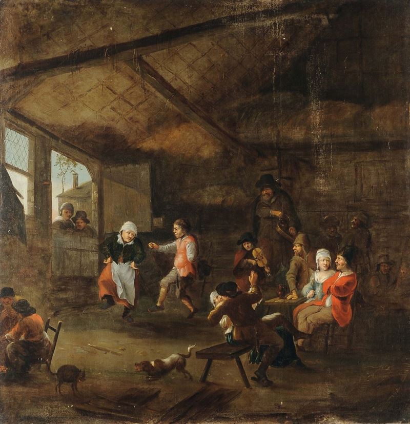 Scuola Fiamminga del XVII secolo Scena di osteria  - Asta Fine Selection - II - III - Cambi Casa d'Aste
