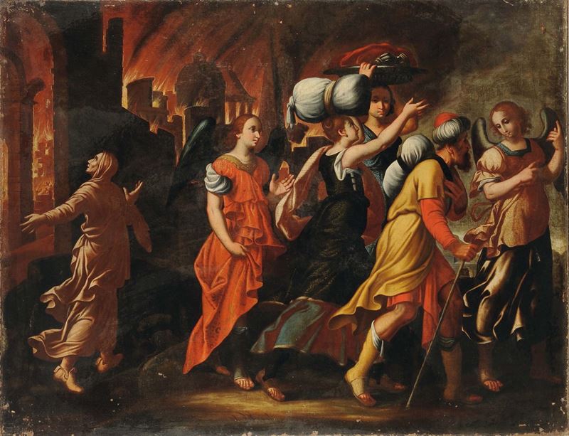 Scuola dell’Italia Centrale del XVII secolo Fuga da Sodoma  - Auction Old Masters Paintings - II - Cambi Casa d'Aste