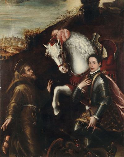 Scuola Emiliana degli Inizi del XVII Secoloritratto di Cavaliere in Veste di San Giorgio