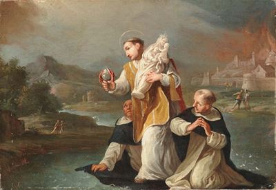 Scuola Veneta del XVIII Secolomonaci che Mettono in Salvo la Statua della Madonna